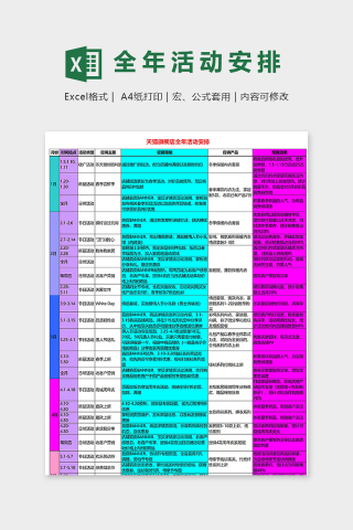 店铺服饰类全年活动安排运营规划excel模板