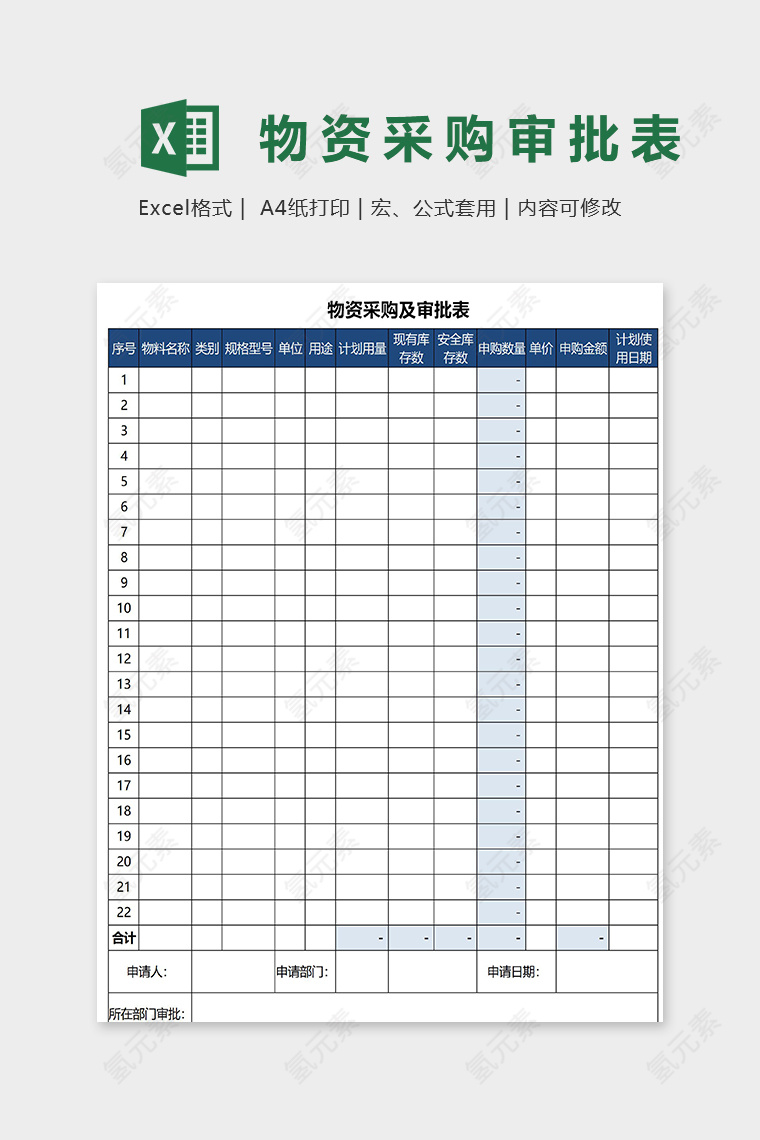 公司物料采购及审批表模版