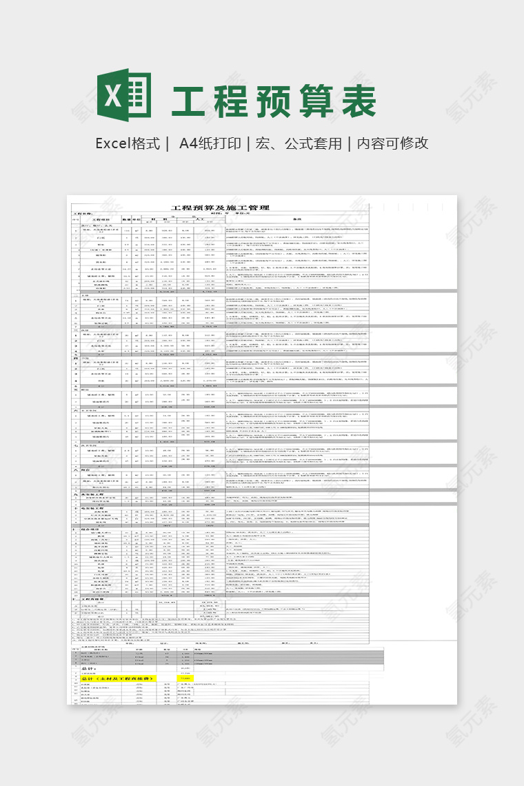 工程预算表模板