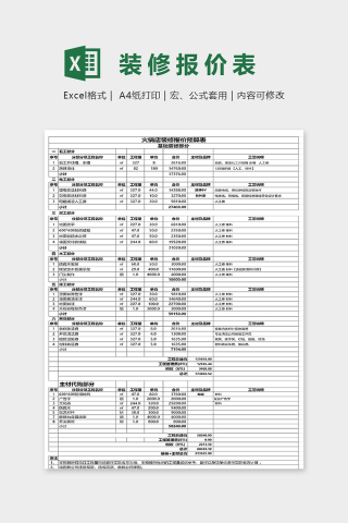 火锅店装修报价预算表excel模板