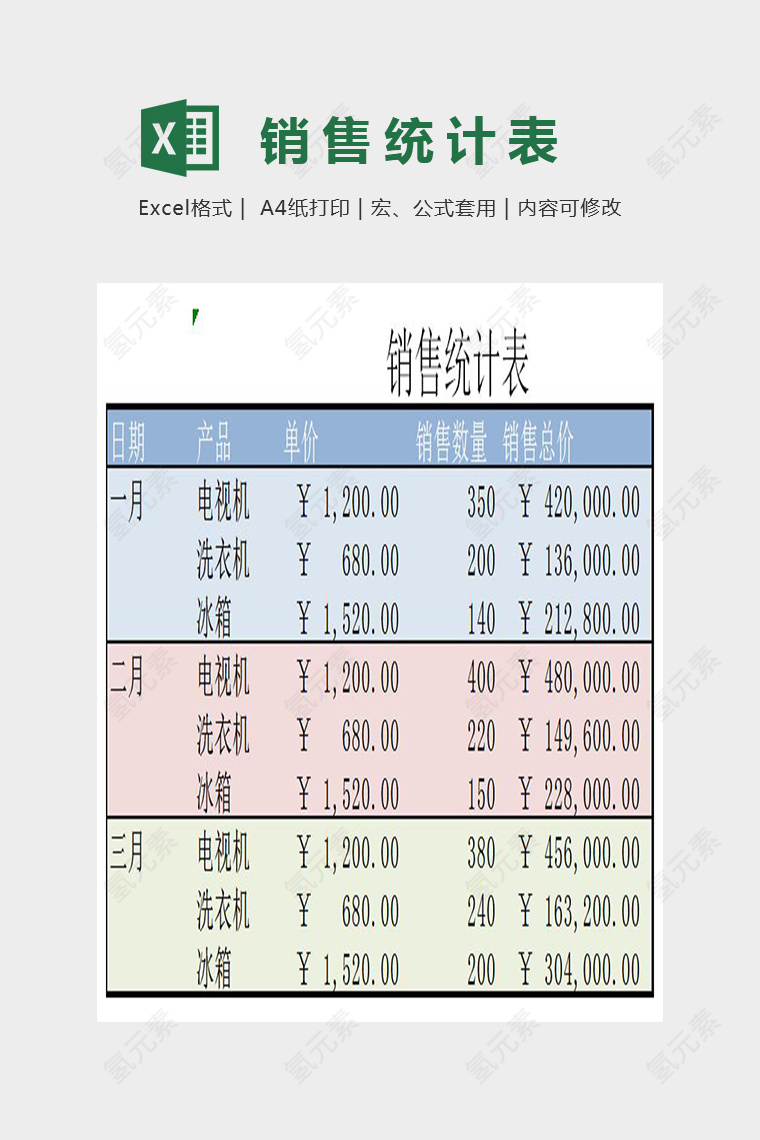 精美双色销售统计表Excel