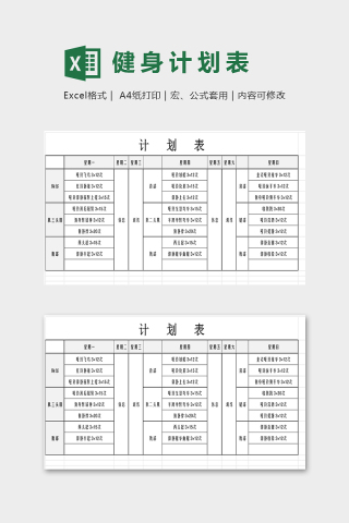 直观简洁专业健身计划表excel模版