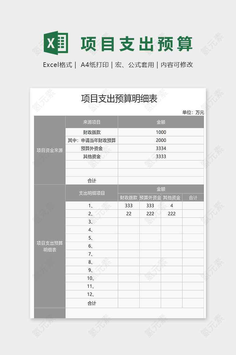 公司项目支出预算明细表excel模板