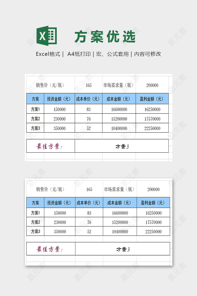 公司专业方案对比分析优选系统excel模板