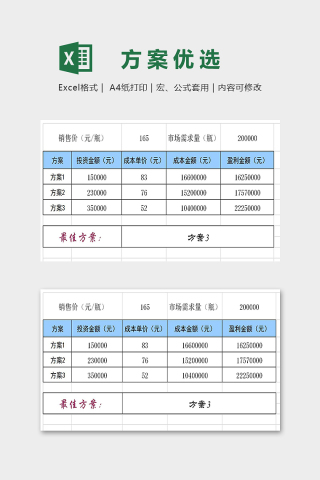 公司专业方案对比分析优选系统excel模板