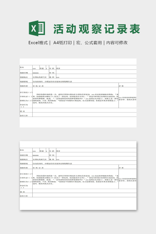 幼儿区域活动观察记录表excel模板