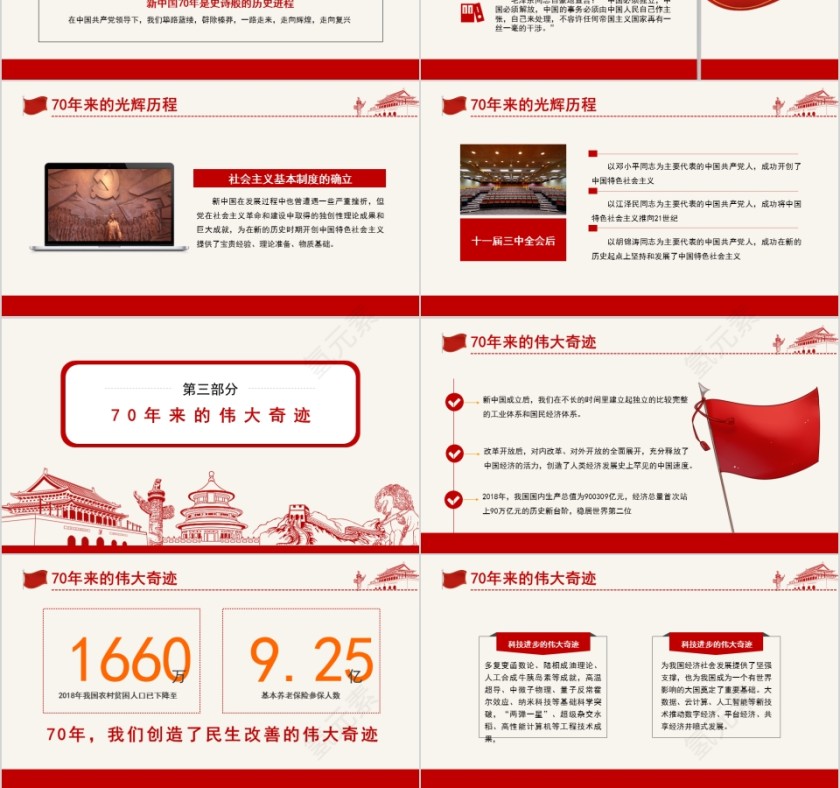 中国风盛世华诞荣耀中华建国70周年党课PPT模板第3张