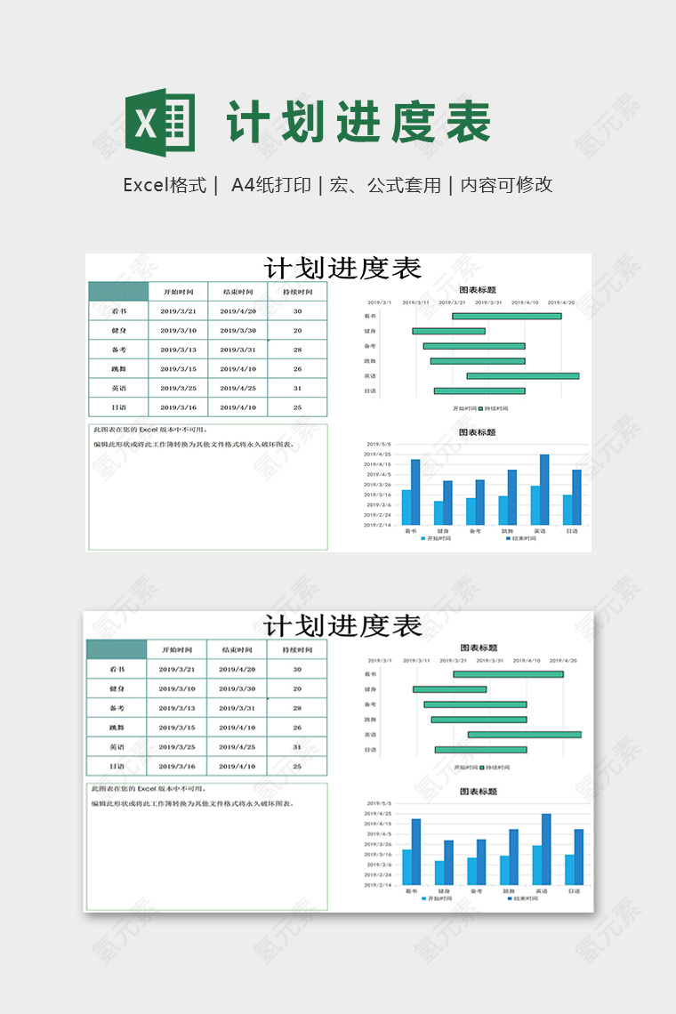 个人生活安排计划进度表excel模板