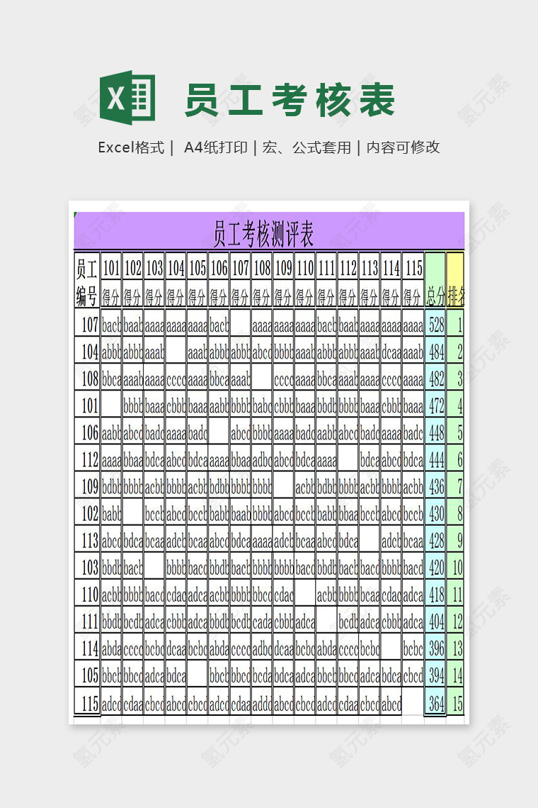 简单精美员工考核测评表Excel