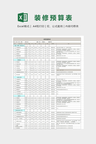 100平米全包预算表详细模版