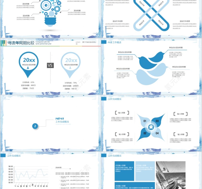水彩大气商业计划汇报述职报告总结第2张