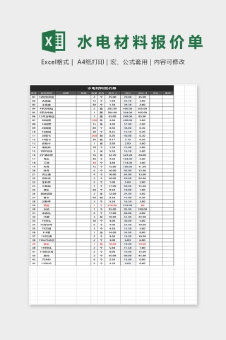 水电材料报价单Excel表格模板