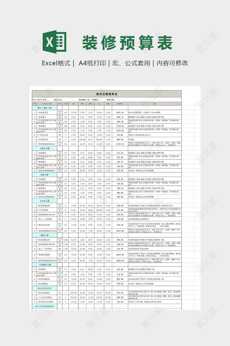 90平米两室两厅一厨一卫预算表