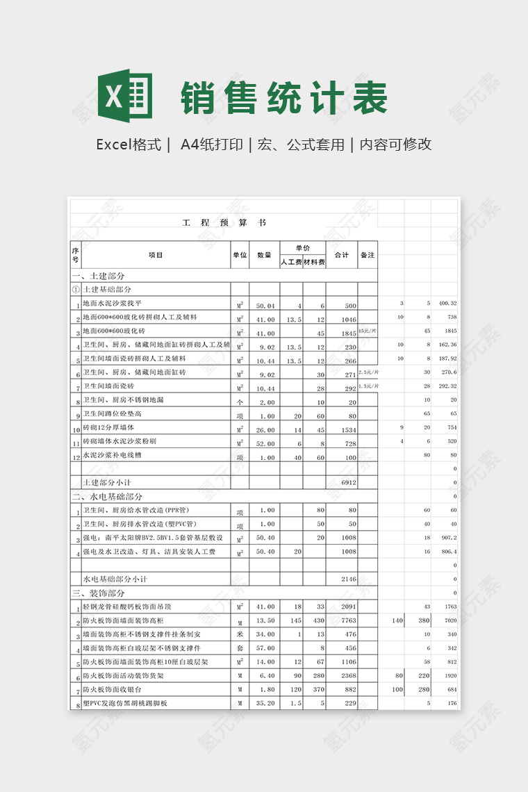 简单精美商场预算Excel