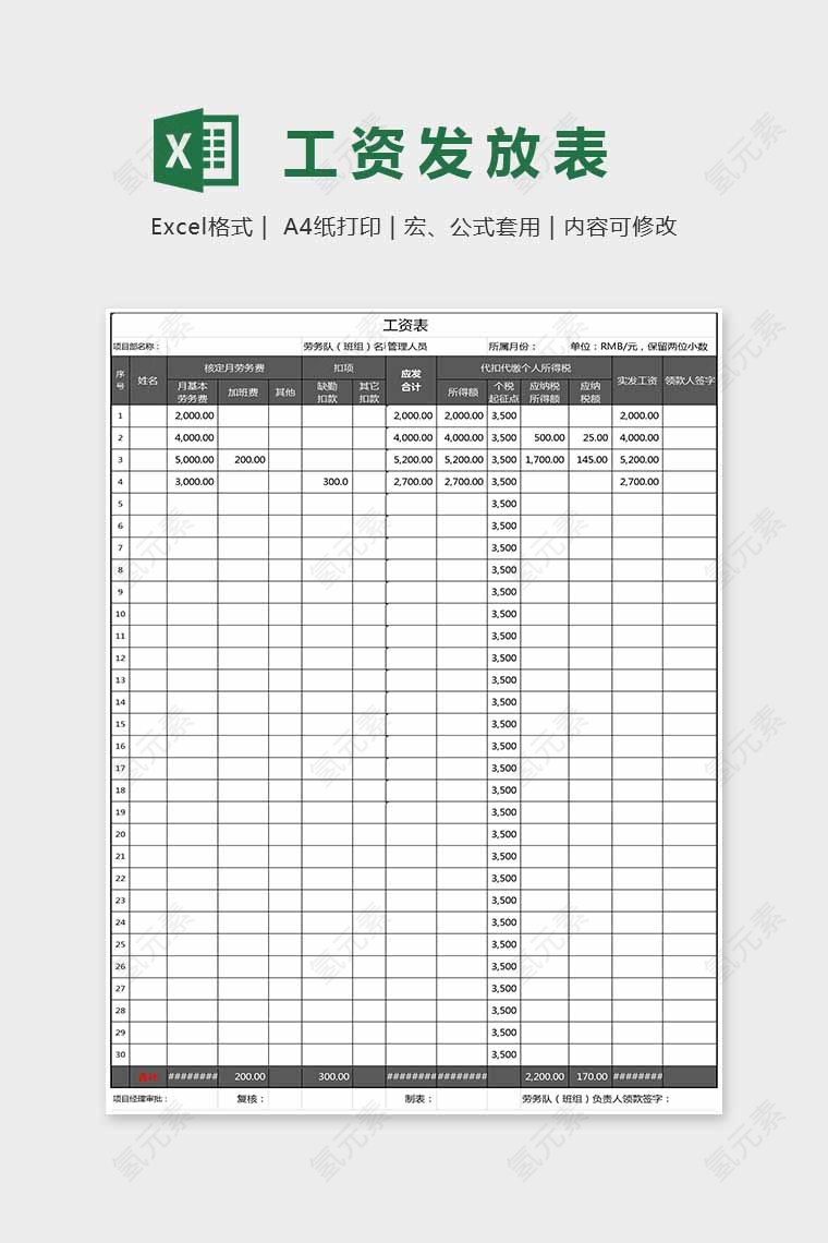 简约精美大方工资发放表Excel