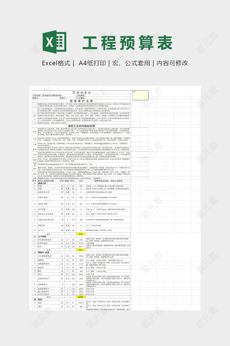 实用详细工程预算表模版