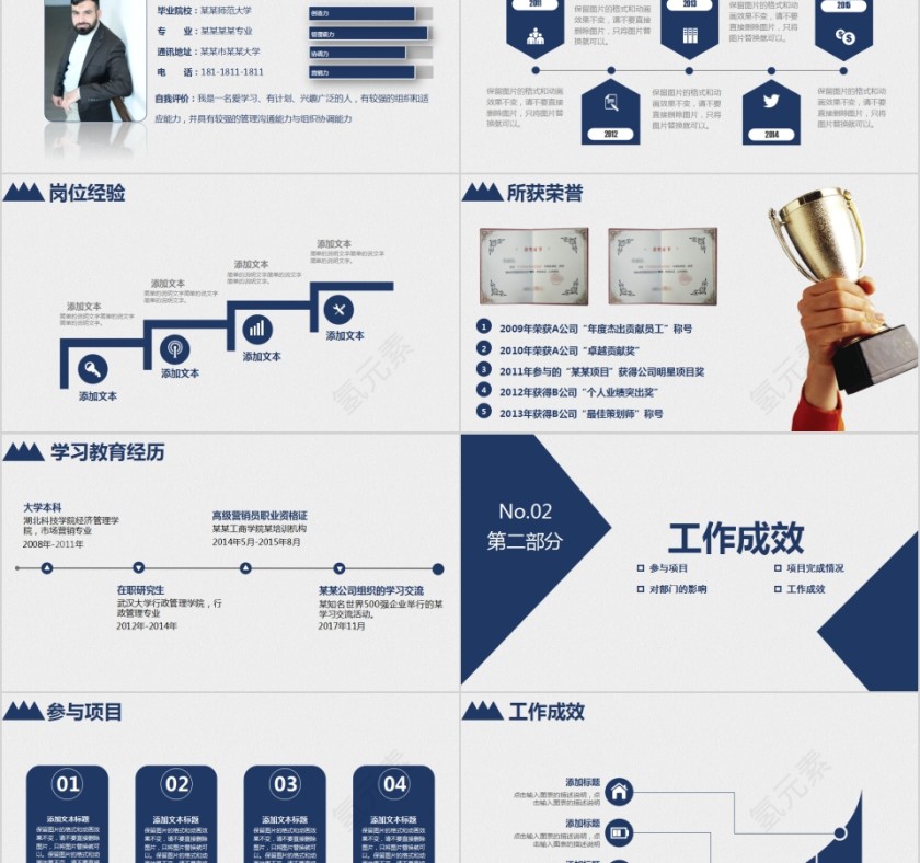 蓝色创意个人竞聘简历PPT模板第2张