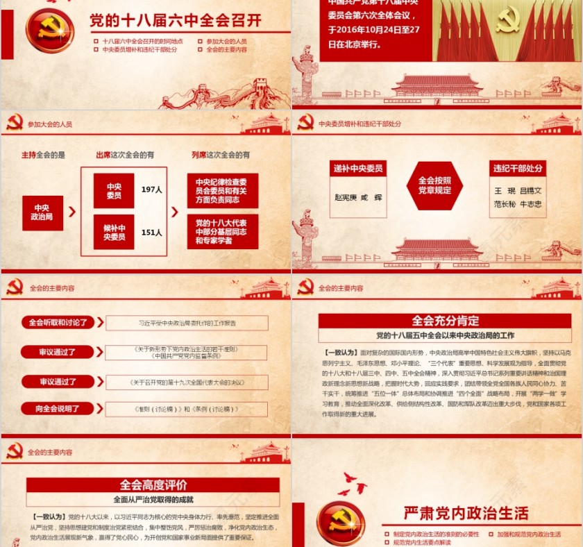 红色大气全面从严治党聚焦十八届六中全会PPT第2张