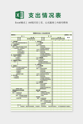 小清新绿色精美支出情况表Excel