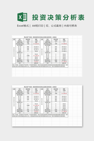 固定资产更新投资决策分析表格excel模板