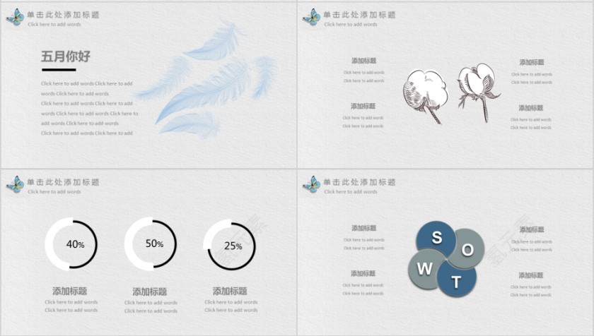 蓝色小清新五月你好生如夏花通用PPT第4张