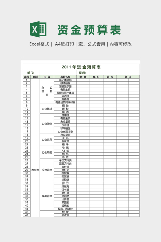 办公费用预算表格模版