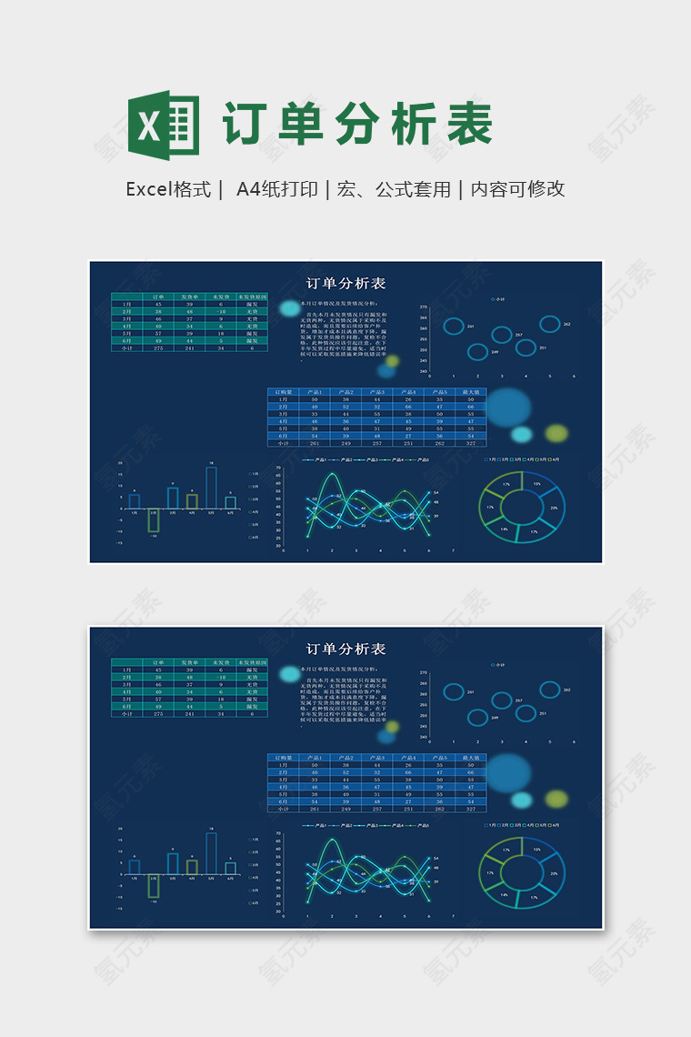 科技风高端订单分析表excel模版