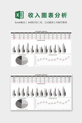 数据可视化图表全年项目收入图表分析excel模板