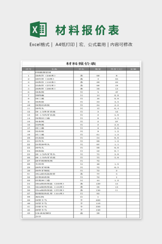 简约材料报价表Excel表格模板