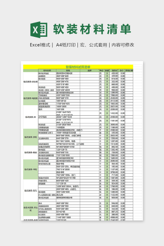 装修工程软装材料试算清单模版