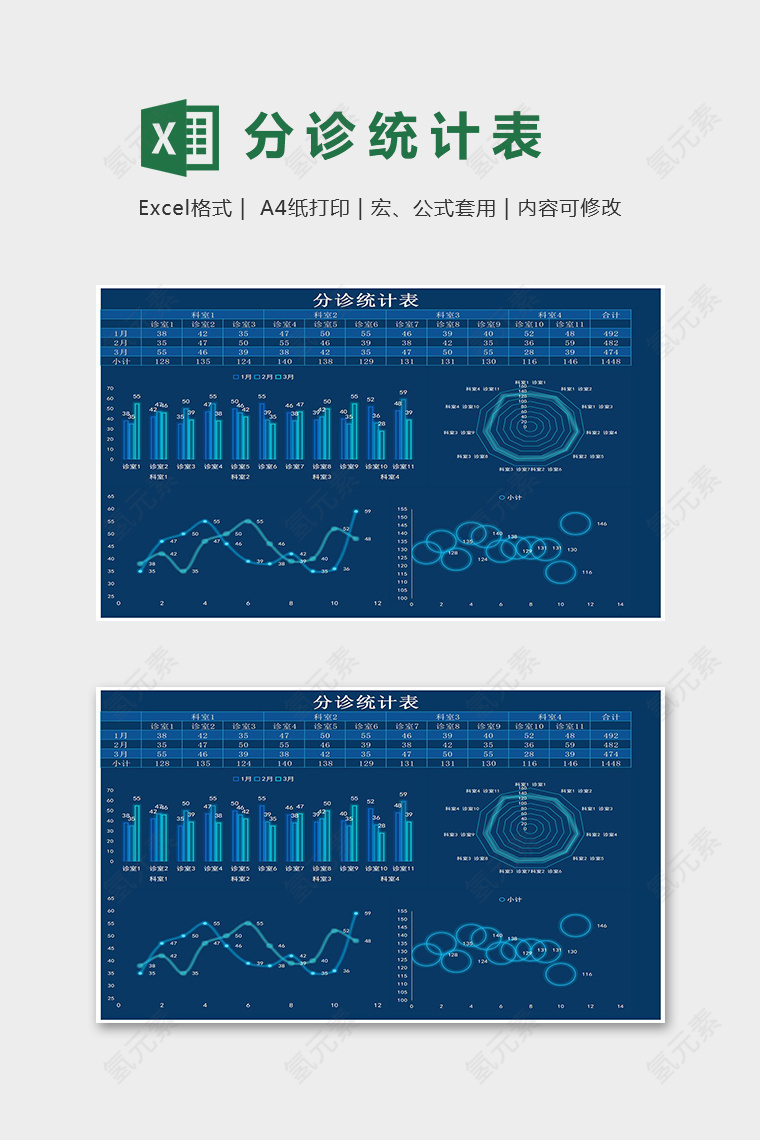 分诊统计表科技风excel模版