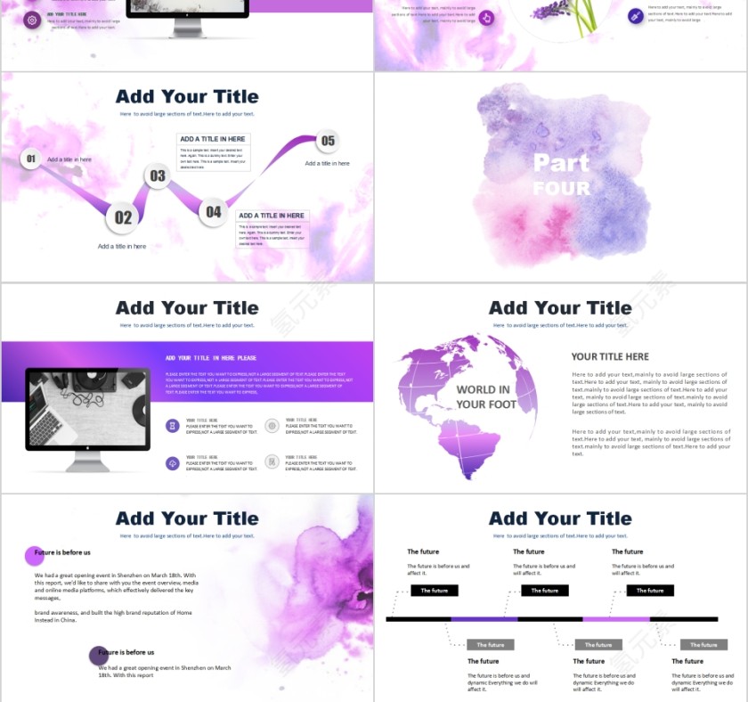 水染墨迹商务通用PPT模板第3张