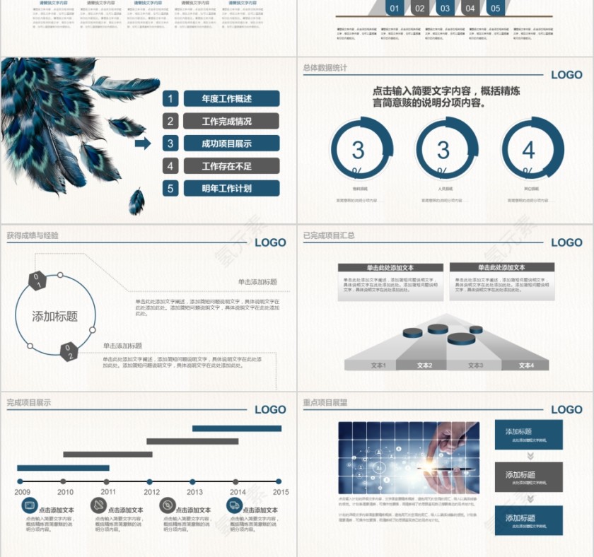 羽毛创意汇报工作总结ppt模板第3张