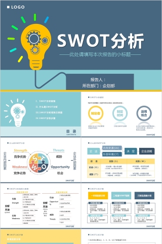 黄色简约SWOT分析优劣势商务报告PPT模板