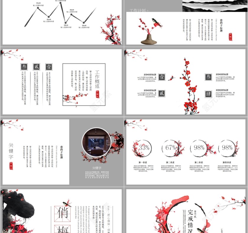 清新国风毕业答辩工作汇报项目总结PPT通用模板第2张