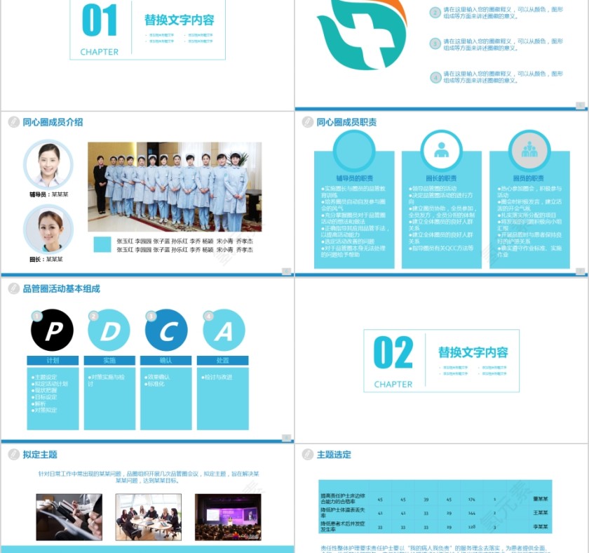 简约小清新风格品管圈医疗团队模板第2张