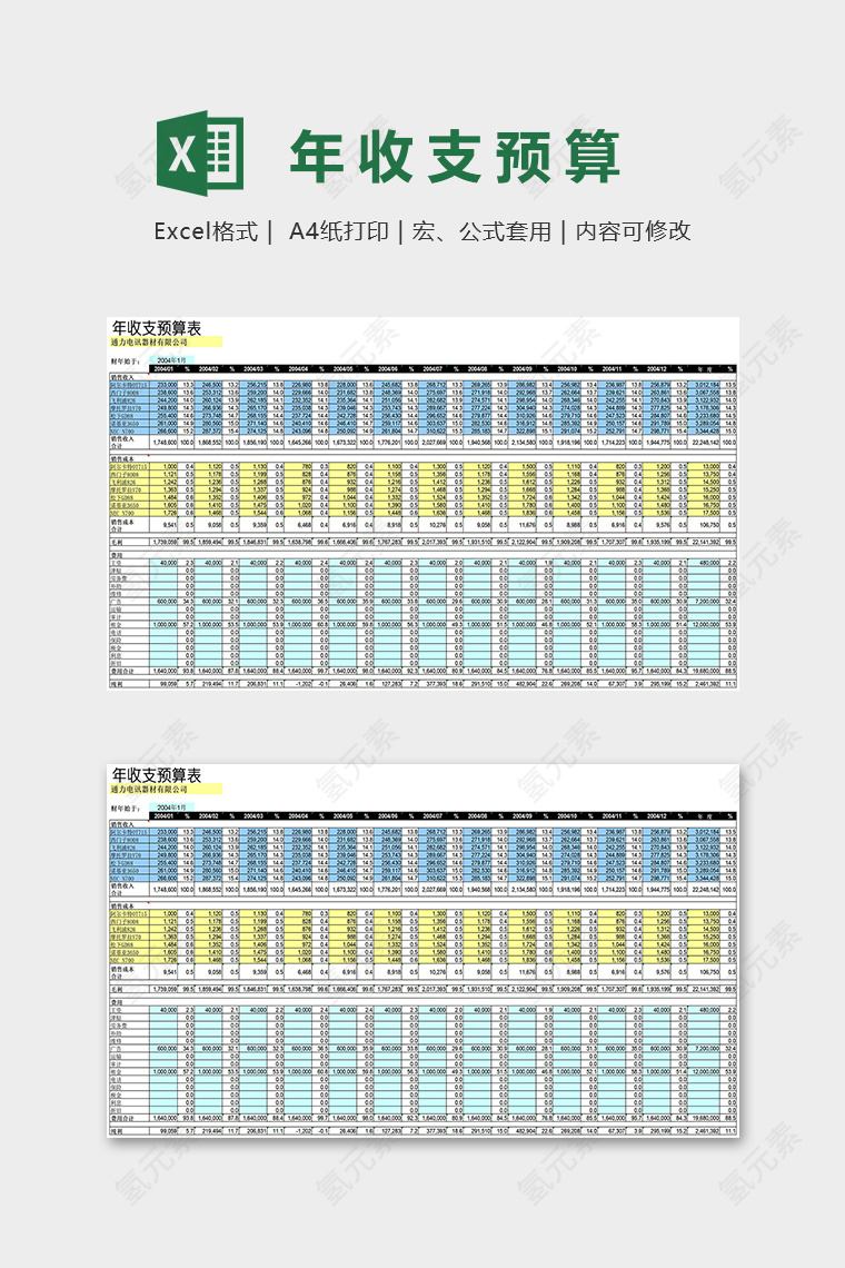 公司专业年度收支预算统计表excel模板