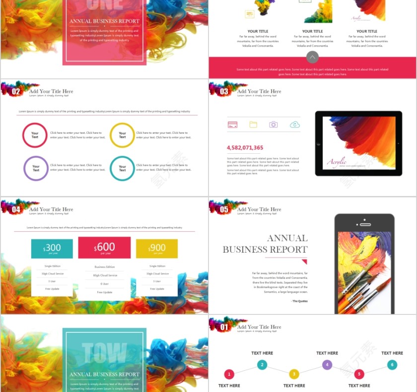 简约唯美炫彩水墨ppt模板第2张