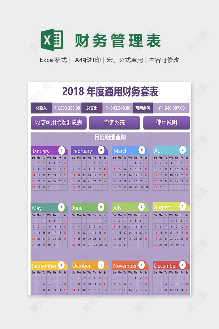 专业高端年度通用财务套表excel模板