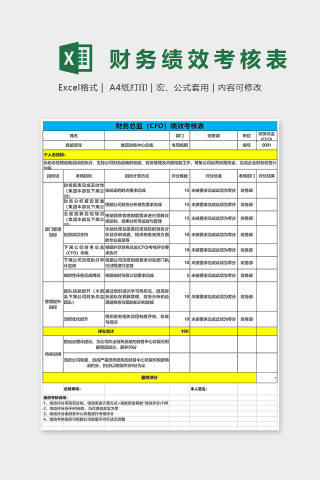 财务总监（CFO）绩效考核表Excel表格模板