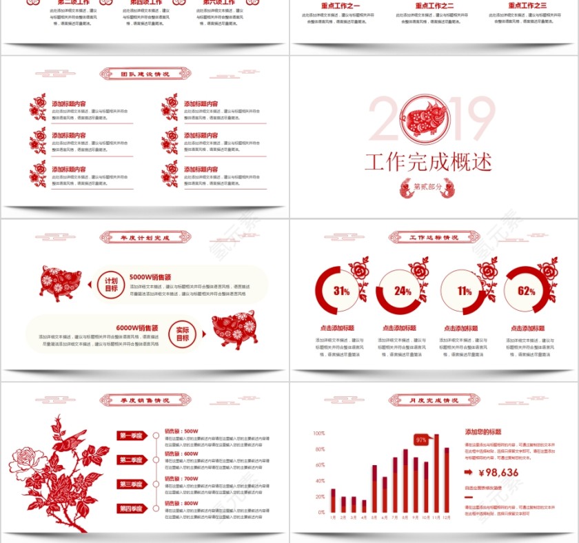 2019中国风剪纸年终工作报告PPT模板第3张