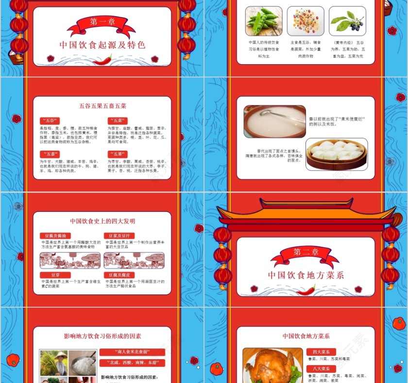 红色中国风中国饮食文化PPT模板第2张