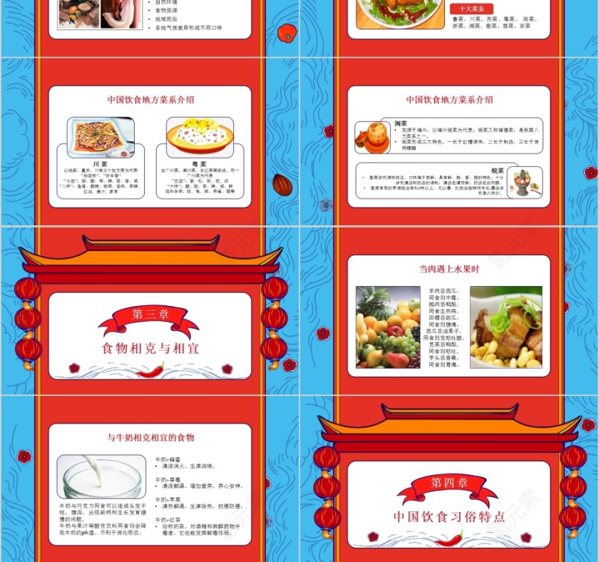 红色中国风中国饮食文化PPT模板第3张