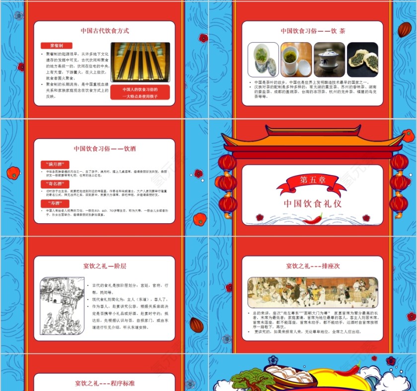 红色中国风中国饮食文化PPT模板第4张