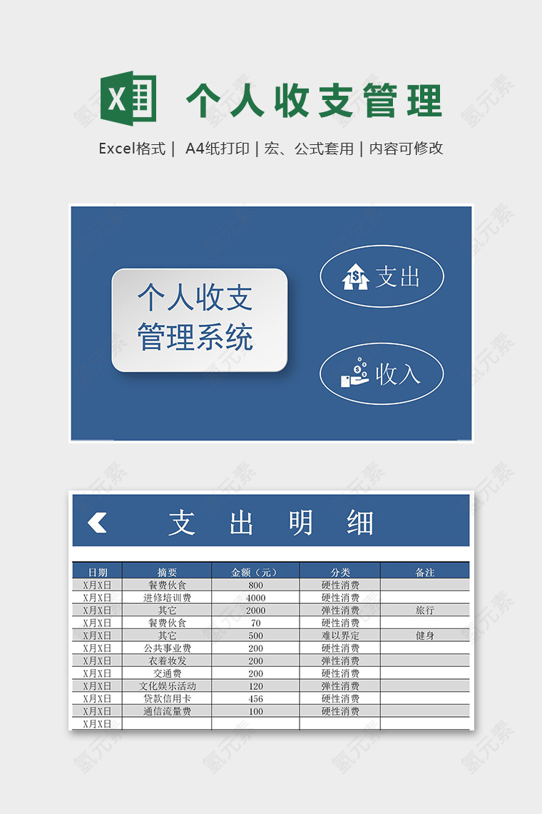 专业实用个人收支日登记表管理系统excel模板