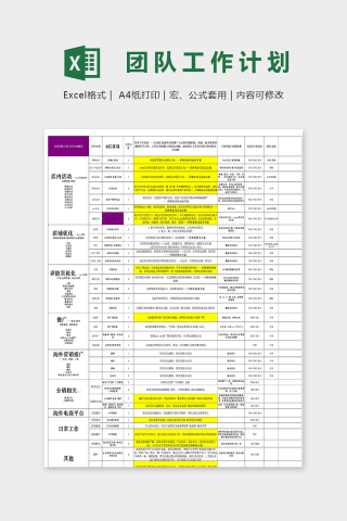 运营团队八月工作计划表excel模板