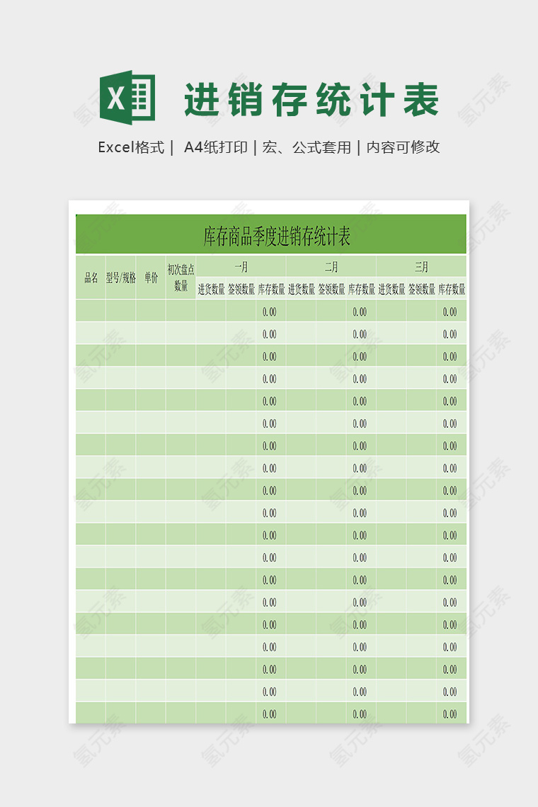 库存商品季度进销存统计表excel模板