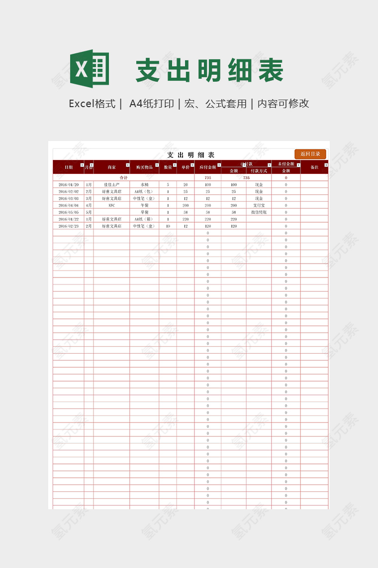 简洁高端资金支出明细表