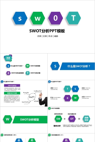 冷色系实用商业会议演讲SWOT分析报告PPT模板