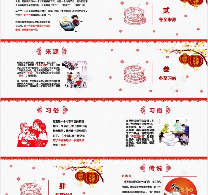 红色冬至主题班会PPT模板中国传统二十四节气来源习俗素材第2张